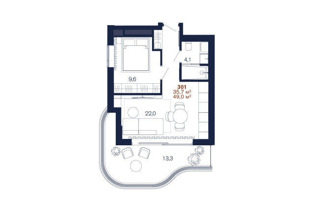 . Вариант № 2844633, 1, площадь - 49 квм, цена 63700000 рублей