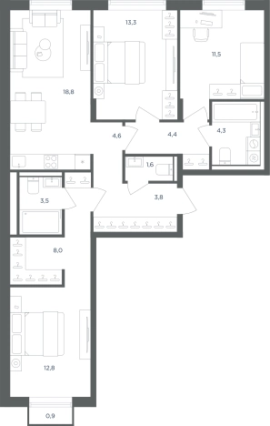 Купить трехкомнатную квартиру в ЖК Равновесие в Московской области. Вариант № 160870, 0, площадь -  квм, цена 19211026 рублей