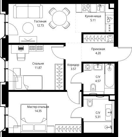 Купить квартиру в новостройках у метро ВДНХ в Москве. Вариант № 162179, 0, площадь -  квм, цена 45042129 рублей