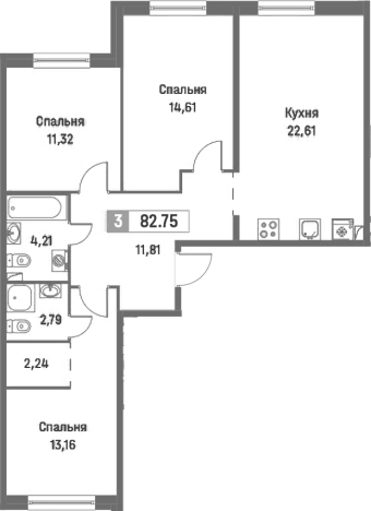 Купить четырехкомнатную квартиру в Мурине. Вариант № 8065184, 0, площадь -  квм, цена 15493977 рублей