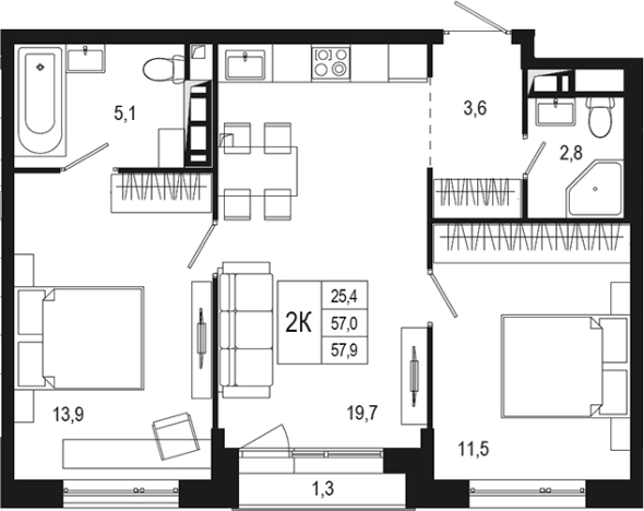 Купить двухкомнатную квартиру в новостройках у метро Бульвар Адмирала Ушакова в Московской области. Вариант № 120408, 0, площадь -  квм, цена 12164828 рублей