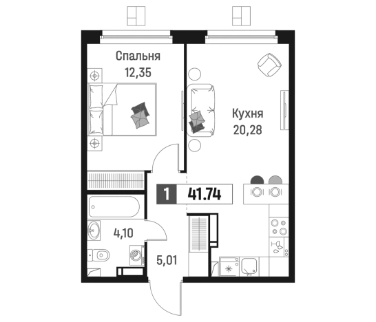 . Вариант № 6867665, 0, площадь - 41.74 квм, цена 7940513 рублей