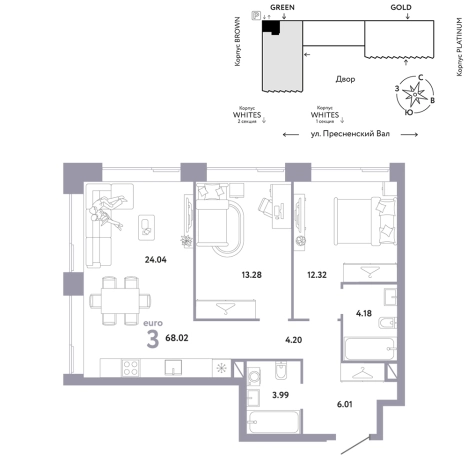 Купить квартиру на улице Пресненский Вал в Москве. Вариант № 10442022, 0, площадь -  квм, цена 63975400 рублей