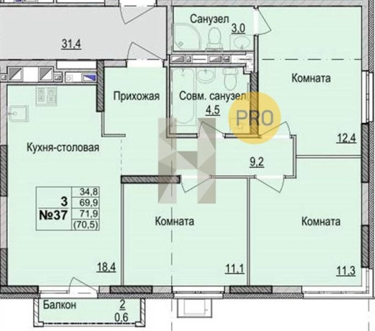 Купить трехкомнатную квартиру в ЖК Утро на Репина в Ижевске. Вариант № 66170, 0, площадь - квм, цена 5639000 рублей