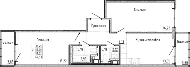 Купить двухкомнатную квартиру в новостройках в ЖК OKLA в Санкт-Петербурге. Вариант № 8164145, 0, площадь -  квм, цена 14990164 рублей