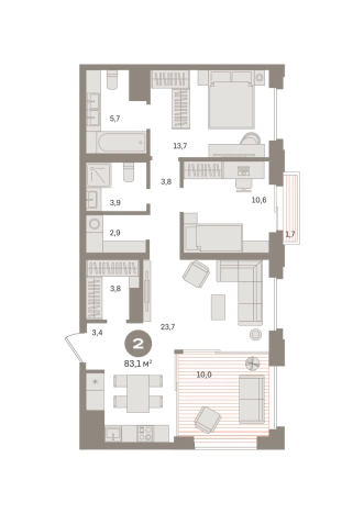 Купить двухкомнатную квартиру у метро Фонвизинская в Москве. Вариант № 110750, 0, площадь -  квм, цена 34100000 рублей
