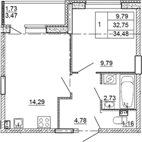 Купить квартиру в ЖК Рубеж в Ленинградской области. Вариант № 7603488, 0, площадь -  квм, цена 4872200 рублей