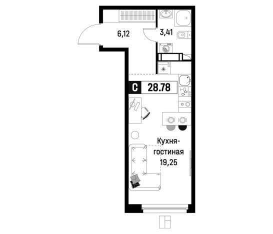 . Вариант № 6866793, 0, площадь - 28.78 квм, цена 4999571 рублей