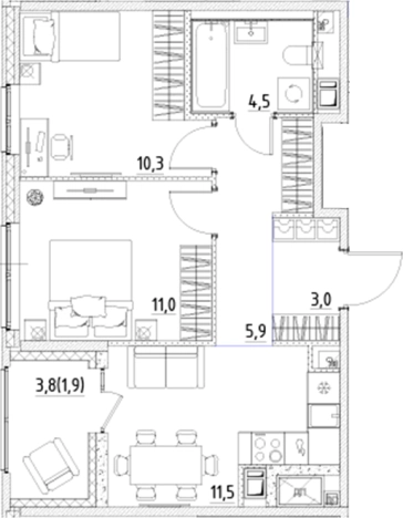 . Вариант № 7838348, 0, площадь - 46.2 квм, цена 8186620 рублей