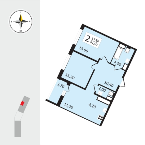 Купить двухкомнатную квартиру в новостройках в Владимирской области. Вариант № 130524, 0, площадь -  квм, цена 6442200 рублей
