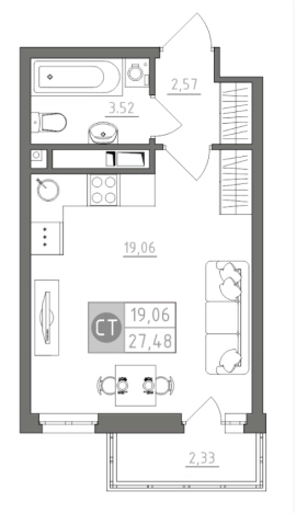 Купить Студию в Тульской области. Вариант № 72872, 0, площадь -  квм, цена 3076936 рублей