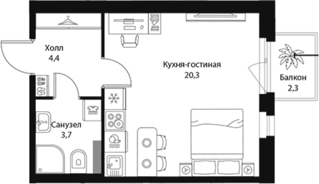 . Вариант № 7829665, 0, площадь - 28.4 квм, цена 6576600 рублей