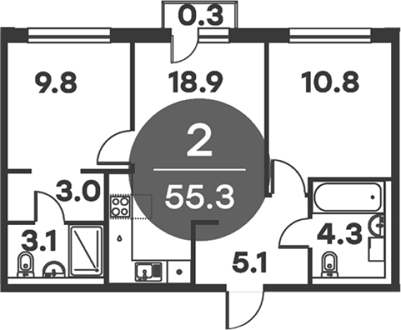 . Вариант № 157354, 0, площадь - 55 квм, цена 8756202 рублей