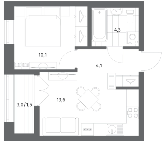 Купить однокомнатную квартиру в Ленинградской области. Вариант № 5258471, 0, площадь -  квм, цена 7649000 рублей