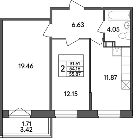 Купить двухкомнатную квартиру в новостройках на улице Рождественская в Ленинградской области. Вариант № 7601118, 0, площадь -  квм, цена 7151360 рублей