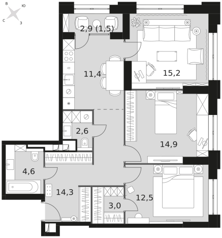 Купить трехкомнатную квартиру у метро Хорошево в Москве. Вариант № 102081, 0, площадь -  квм, цена 65688000 рублей