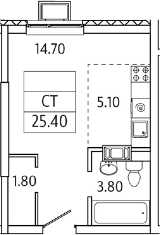 Купить Студию в новостройках у метро Домодедовская в Московской области. Вариант № 128750, 0, площадь -  квм, цена 4905753 рублей
