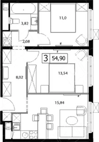 . Вариант № 5833364, 0, площадь - 54.9 квм, цена 12063518 рублей