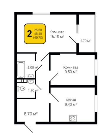 . Вариант № 148037, 0, площадь - 49.7 квм, цена 7852600 рублей