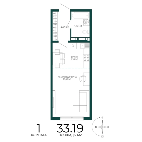 Купить однокомнатную квартиру в Микрорайоне Пенза-2, Железнодорожный район в Пензе. Вариант № 5388713, 0, площадь -  квм, цена 3053480 рублей