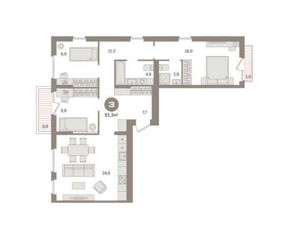 Купить трехкомнатную квартиру у метро Домодедовская в Видном. Вариант № 8529574, 0, площадь -  квм, цена 15560000 рублей