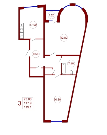 Купить трехкомнатную квартиру в ЖК ЖД на ул. Дзержинского в Воронеже. Вариант № 85497, 0, площадь -  квм, цена 19800000 рублей