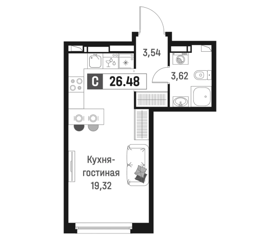 . Вариант № 6867709, 0, площадь - 26.48 квм, цена 5140890 рублей