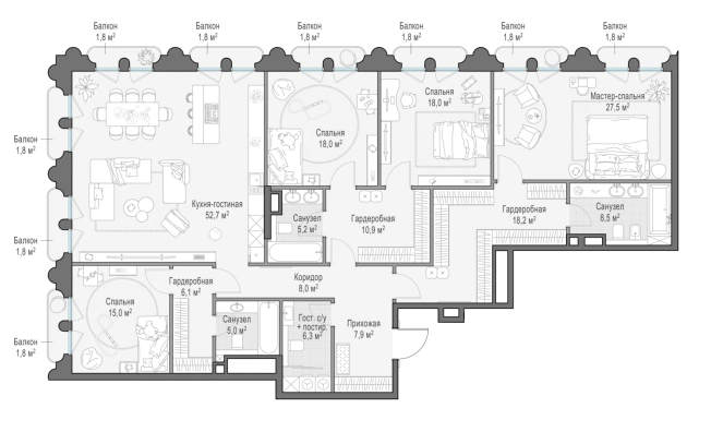 Купить пятикомнатную квартиру у метро Фрунзенская в Москве. Вариант № 169900, 0, площадь -  квм, цена 709330000 рублей