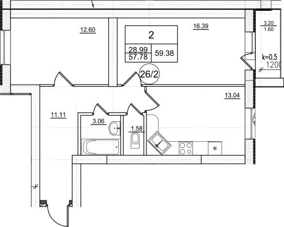 Купить двухкомнатную квартиру в Коммунаре. Вариант № 8064402, 0, площадь -  квм, цена 6205210 рублей