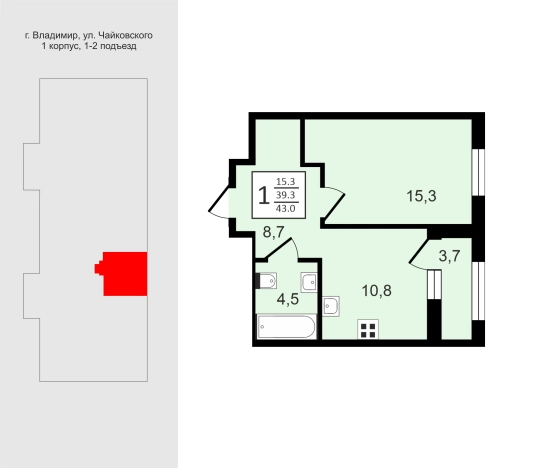 Купить однокомнатную квартиру в новостройках в Владимирской области. Вариант № 150492, 0, площадь -  квм, цена 7009000 рублей