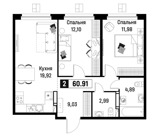 . Вариант № 6866751, 0, площадь - 60.91 квм, цена 10440827 рублей