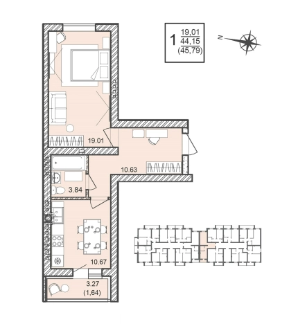 Купить однокомнатную квартиру в ЖК Александровский сад в Воронежской области. Вариант № 111036, 0, площадь -  квм, цена 6447278 рублей