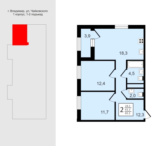 Купить двухкомнатную квартиру в новостройках в районе Ленинский в Владимире. Вариант № 150960, 1, площадь -  квм, цена 8918700 рублей