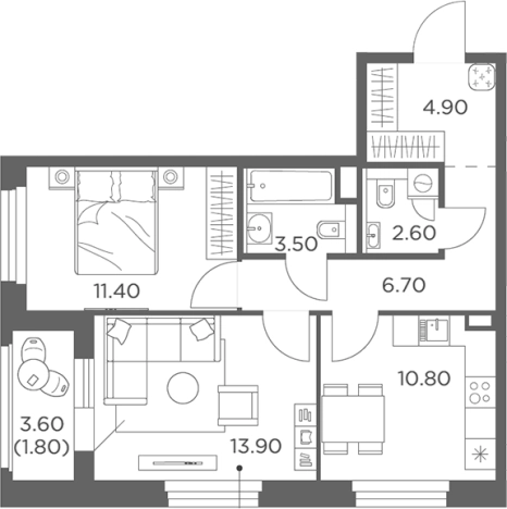 . Вариант № 206257, 0, площадь - 53.8 квм, цена 13158741 рублей