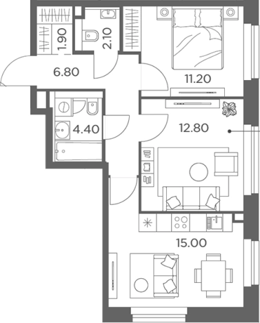 . Вариант № 188211, 0, площадь - 54.2 квм, цена 11053765 рублей