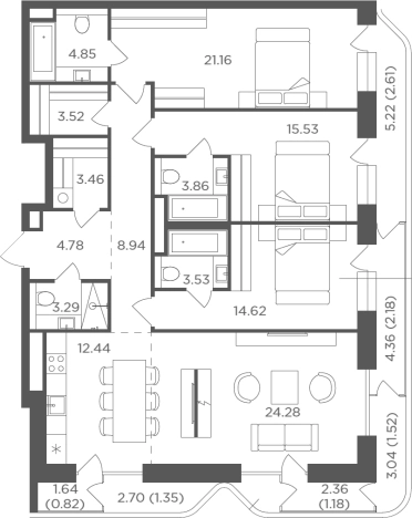 Купить четырехкомнатную квартиру в новостройках в ЖК FORIVER в Москве. Вариант № 107235, 0, площадь -  квм, цена 72132480 рублей