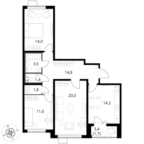Купить трехкомнатную квартиру в Видном. Вариант № 9801443, 0, площадь -  квм, цена 21730650 рублей