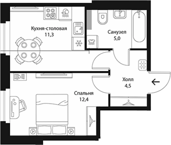 . Вариант № 7829499, 0, площадь - 33.2 квм, цена 7453400 рублей