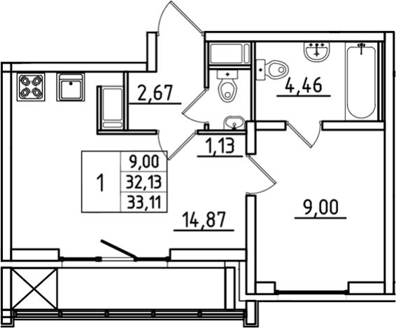. Вариант № 9639523, 0, площадь - 32.13 квм, цена 8045730 рублей
