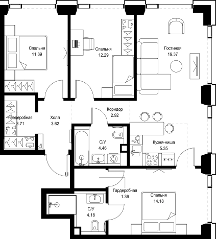 Купить трехкомнатную квартиру в новостройках в ЖК SET в Москве. Вариант № 10349571, 0, площадь -  квм, цена 44773209 рублей