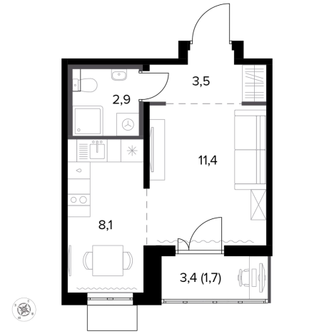 Купить однокомнатную квартиру у метро Битца в Видном. Вариант № 9874827, 0, площадь -  квм, цена 9152220 рублей