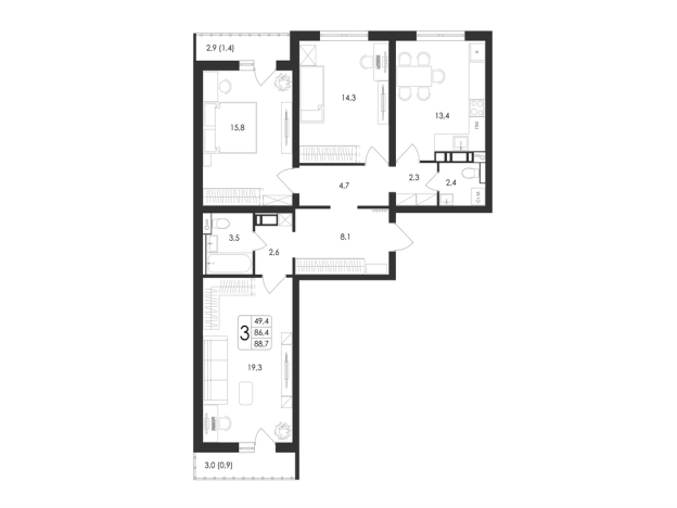 Купить трехкомнатную квартиру в Воронеже. Вариант № 2656192, 0, площадь -  квм, цена 12116420 рублей