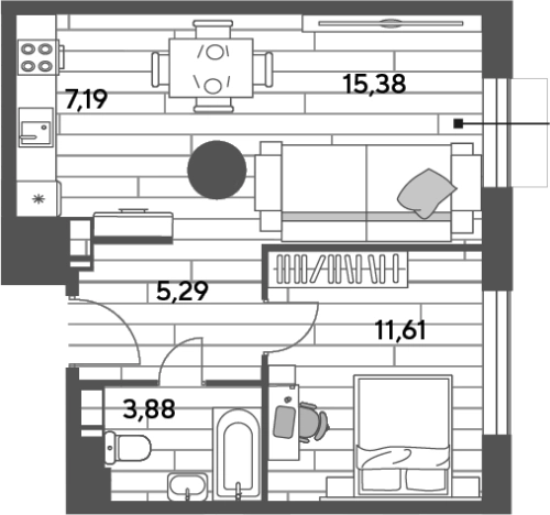 . Вариант № 117963, 0, площадь - 43.35 квм, цена 5905310 рублей
