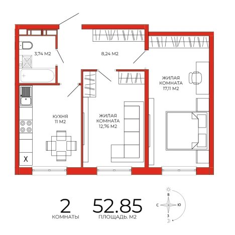 Купить двухкомнатную квартиру на улице Побочинская в Пензе. Вариант № 106293, 0, площадь -  квм, цена 5179300 рублей