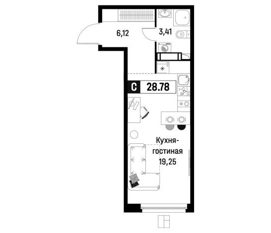 . Вариант № 6866871, 0, площадь - 28.78 квм, цена 5034151 рублей