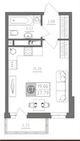 Купить Студию в новостройках в Тульской области. Вариант № 71808, 0, площадь -  квм, цена 3111646 рублей