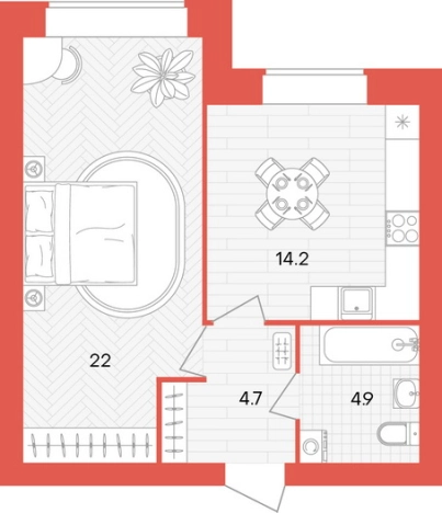 . Вариант № 2625969, 0, площадь - 45.8 квм, цена 4396800 рублей