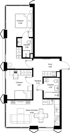 Купить двухкомнатную квартиру в СЗАО в Москве. Вариант № 5461830, 0, площадь -  квм, цена 26660330 рублей
