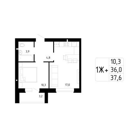 . Вариант № 102681, 0, площадь - 37.6 квм, цена 3949000 рублей