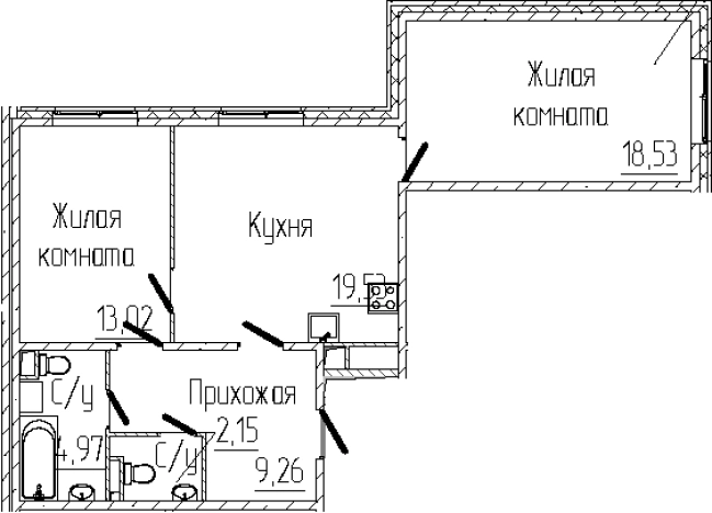 . Вариант № 6058956, 0, площадь - 67.46 квм, цена 12372164 рублей